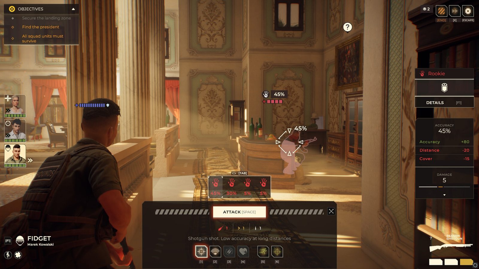 Warhounds attack preview showing accuracy, distance and cover modifiers