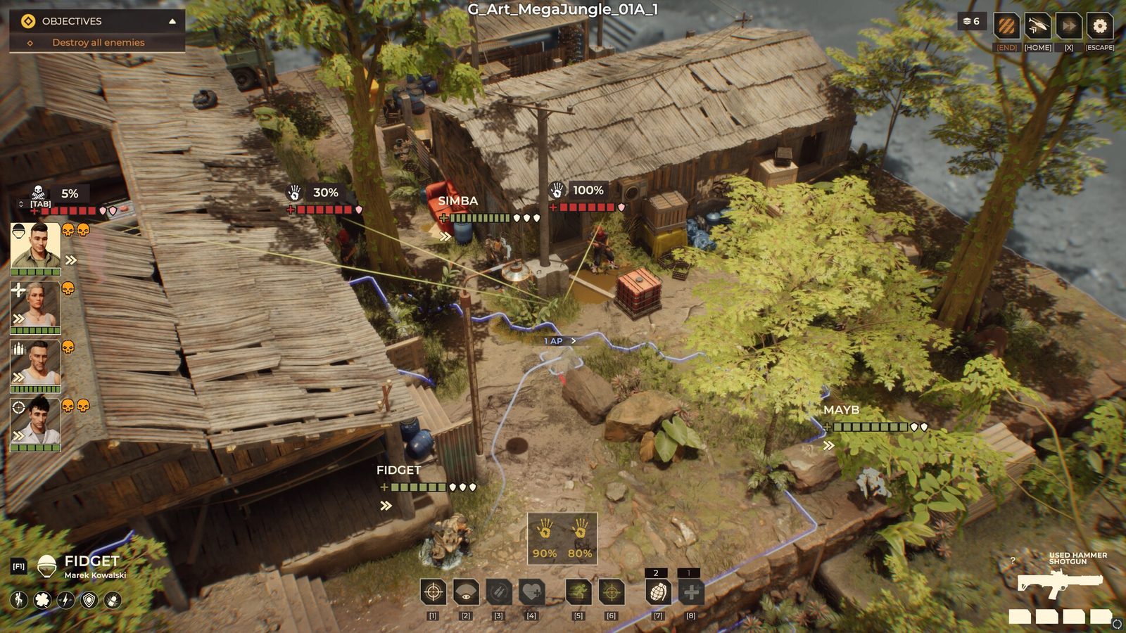 Warhounds tactical combat showing squad positioning, movement range and hit chances